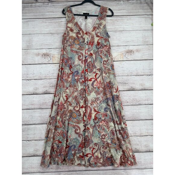 Attitudes by Renee Paisley Print Sleeveless Maxi Dress Women's M Cream/Red/Blue - Picture 1 of 11